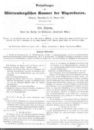 254. Sitzung, Stuttgart, 15.2.1855
