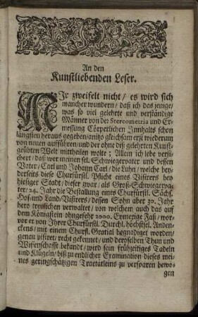 An den Kunstliebenden Leser.