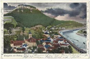 Königstein/Sächs. Schweiz. Königstein mit Festung, kolorierte Ansichtskarte