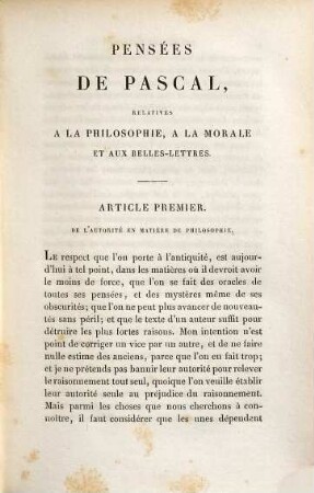Oeuvres choisies des moralistes : Pensées de Pascal, Maximes de La Rochefoucauld, Caractères de La Bruyère, 1