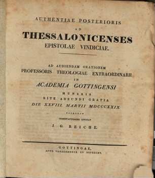Authentiae posterioris ad Thessalonicenses epistolae vindiciae