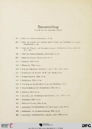 Zinnsammlung (Nr. 937-1109)