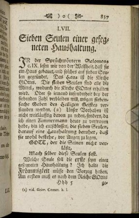 LVII. Sieben Seulen einer gesegneten Haushaltung. - LVIII. Christlicher Eheleute Selbst-Verleugnung.