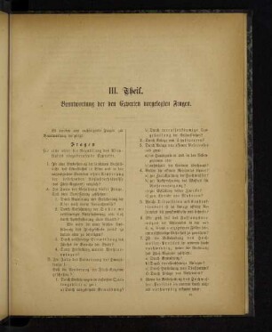 III. Theil. Beantwortung der den Experten vorgelegten Fragen.