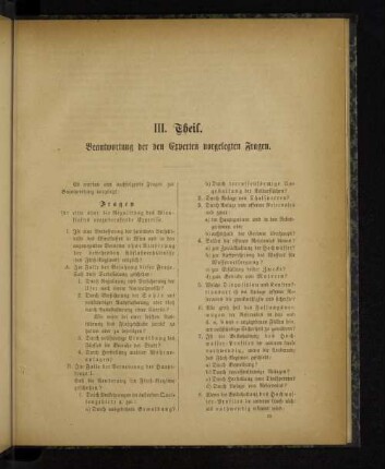 III. Theil. Beantwortung der den Experten vorgelegten Fragen.
