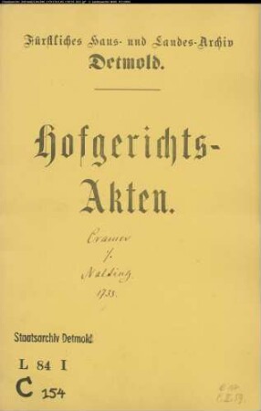 Cramer, Johann Ernst, Rat und Assessors Kinder Vormunde gegen Anton Nolting in Lage - Schuldforderung