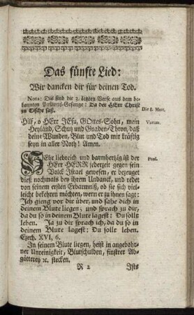 Das fünfte Lied: Wir dancken dir für deinen Tod.