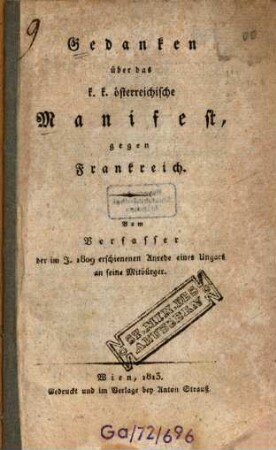 Gedanken über das k. k. österreichische Manifest, gegen Frankreich