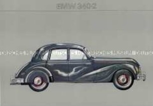 Blatt aus einer Mappe mit historischen Auto-Modellen als Vorgänger des PKW "Wartburg"