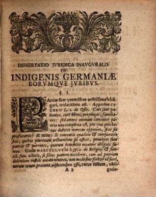 Dissertatio Iuridica Inauguralis De Indigenis Germaniae Eorumque Iuribus, vulgò Von Landes-Kindern