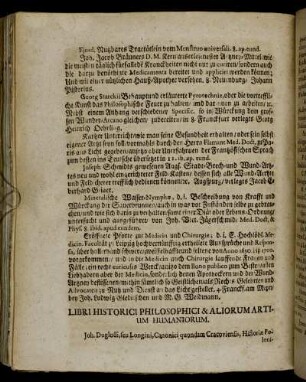 Libri Historici Philosophici & Aliorum Artium Humaniorum.