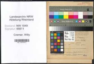 Entnazifizierung Willy Cremer , geb. 23.09.1890 (Fabrikant)