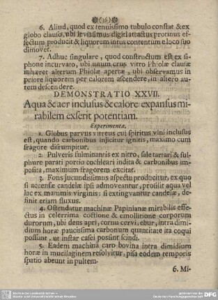 DEMONSTRATIO XXVII. Aqua & aer inclusus & calore expansus mirabilem exserit potentiam.