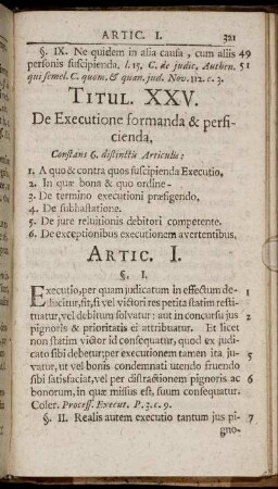 Titul. XXV. De Executione formanda & persicienda.