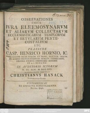 Observationes Circa Ivra Eleemosynarvm Et Aliarvm Collectarvm Ecclesiasticarvm Templorvm Et Betvlarvm Pentecostalivm Etc.