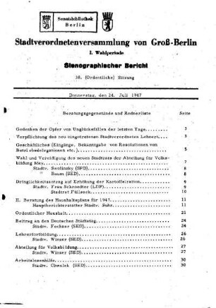 Nr. 38, 24. Juli 1947, Ordentliche Sitzung