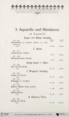 3. Aquarelle und Miniaturen (Nr. 126-176)