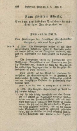 Zum zweiten Theile. Von dem gerichtlichen Verfahren in nicht streitigen Angelegenheiten