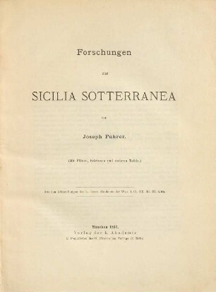 Forschungen zur Sicilia sotterranea