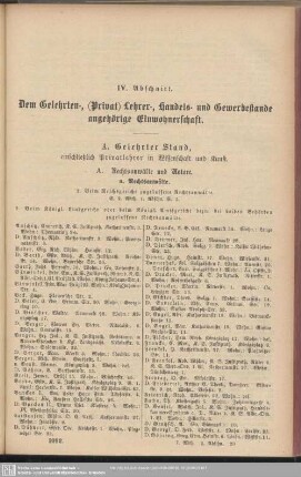 IV. Abschnitt. Dem Gelehrten-, ( Privat-) Lehrer-, Handels- und Gewerbestande angehörige Einwohnerschaft