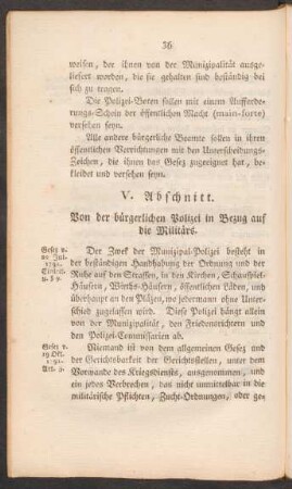 V. Abschnitt. Von der bürgerlichen Polizei in Bezug auf die Militärs.