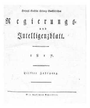 Herzogl.-Sachsen-Coburg-Saalfeldisches Regierungs- und Intelligenzblatt. 1817