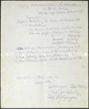 Handschriftliches Protokoll einer Sitzung des Arbeitsausschusses der Künstlervereinigung "Die Abstrakten" - Sachkonvolut