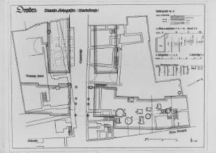 Grabungsbefunde Frohngasse (Marktstraße) : Dresden, Plan der Grabungsbefunde Frohngasse (Marktstraße), Baureste, Grabung von Heinrich Koch