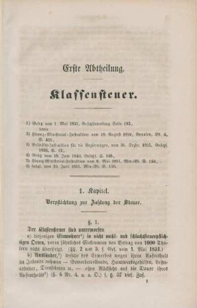 Erste Abtheilung. Klassensteuer.
