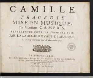 Camille : Tragedie Mise En Musique