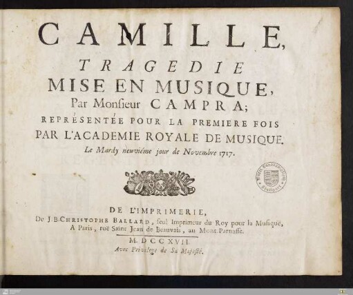 Camille : Tragedie Mise En Musique