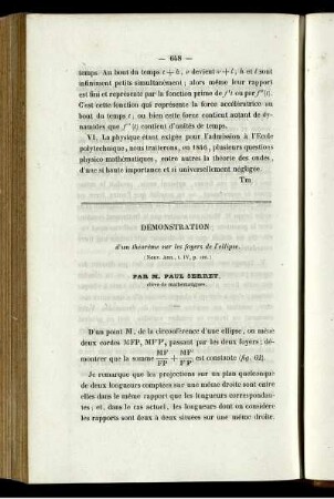 Démonstration d´un théorème sur les foyers de l´ellipse.