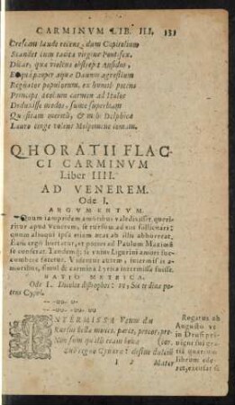 Q. Horatii Flacci Carminum Liber IIII.