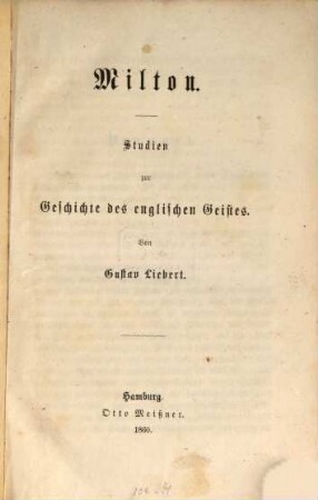 Milton : Studien zur Geschichte d. engl. Geistes