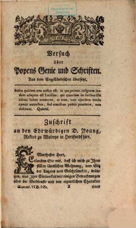 Sammlung vermischter Schriften zur Beförderung der schönen Wissenschaften und der freyen Künste, 6,1. 1763