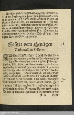 II. Folget vom Heyligen Nachtmahl des Herrn