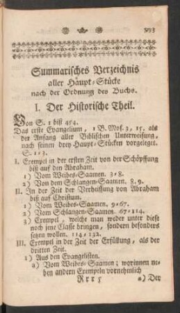 Summarisches Verzeichnis aller Haupt-Stücke nach der Ordnung des Buchs.