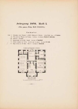 Bankgebäude, Bielefeld: Inhaltsverzeichnis, Grundriss (aus: Architektonisches Skizzenbuch, H. 136/1, 1876)
