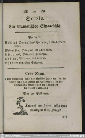 Scipio. Ein dramatisches Singgedicht