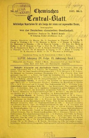 Chemisches Zentralblatt : vollständiges Repertorium für alle Zweige der reinen und angewandten Chemie. 68,1,[b] = Folge 5. 1897