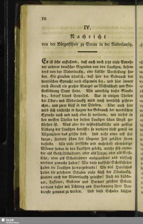 Nachricht von der Bürgerschule zu Sorau in der Niederlausitz