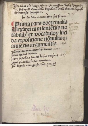 Doctrinale : P. 1-2. Mit Glossa notabilis von Gerardus de Zutphania. 1