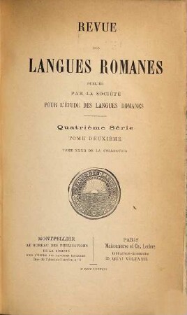Revue des langues romanes. 32 = Sér. 4, T. 2. 1888