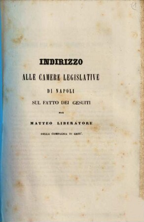 Indirizzo alle camere legislative di Napoli sul fatto dei gesuiti