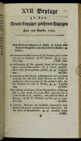 XVII. Beylage zu den Neuen Leipziger gelehrten Anzeigen - Zum 1sten Septbr. 1797.