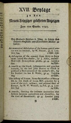 XVII. Beylage zu den Neuen Leipziger gelehrten Anzeigen - Zum 1sten Septbr. 1797.