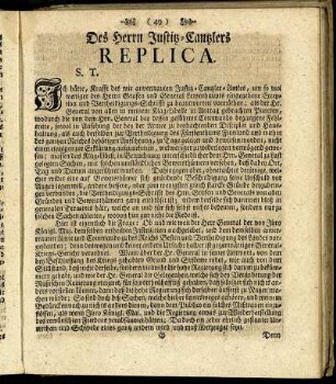 Des Herrn Justitz-Canzlers Replica.