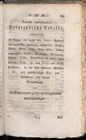 Neueste vollständige Geographische Tabelle, [...]