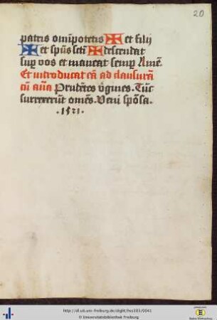 (20r) Angabe des Datums ("1521") der Handschrift.
