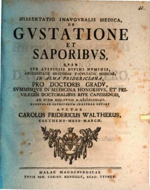Diss. inaug. med. de gustatione et saporibus
